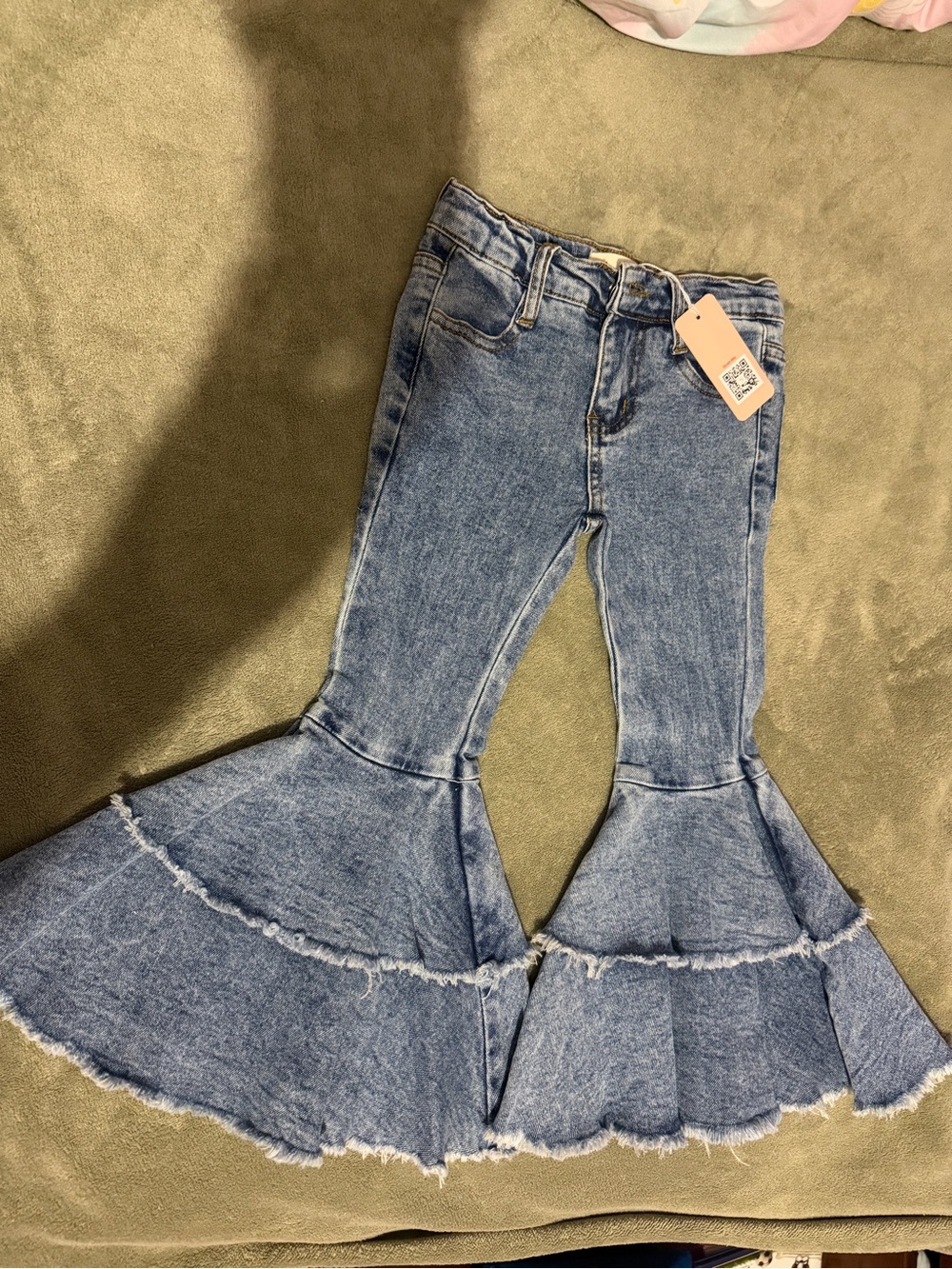 Girls' Blue Tiered Flare Denim Jeans